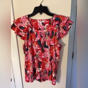 Chico’s Floral Layered Cap Sleeve Tee, Small